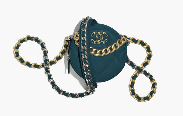 Chanel 19 Round Clutch With Chain Aqua Green | Sortage