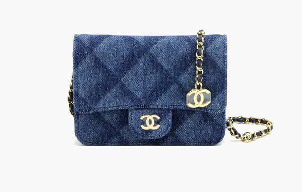 Chanel Flap Coin Purse with Chain Denim Shoulder Bag Dark Blue | Sortage