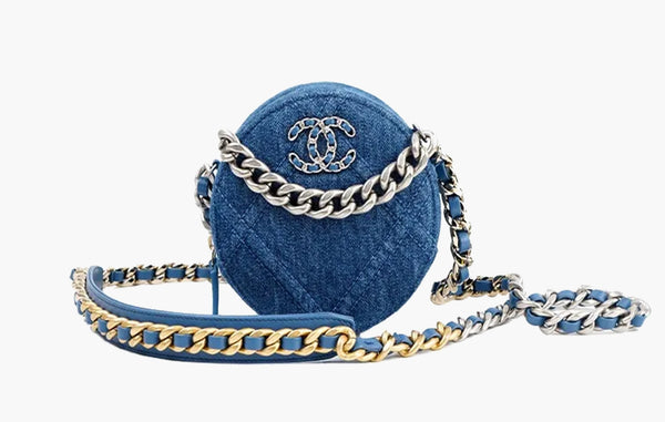 Chanel Mini 19 Round Denim Crossbody Bag Blue | Sortage 