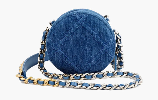 Chanel Mini 19 Round Denim Crossbody Bag Blue | Sortage 