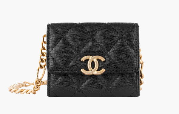 Chanel Mini Classic Artificial Leather Wallet with Chain Black | Sortage