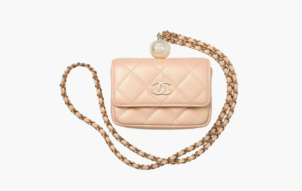 Chanel Pearl Flap Coin Purse Pauch Calfskin Leather Bag Champagne | Sortage