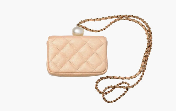 Chanel Pearl Flap Coin Purse Pauch Calfskin Leather Bag Champagne | Sortage