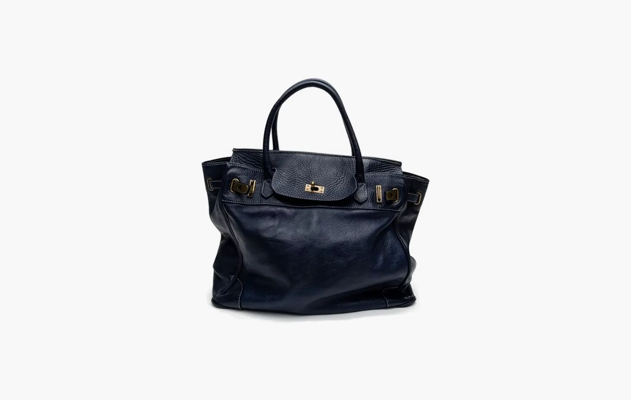 Washed Slouchy Calf Bag in Navy 