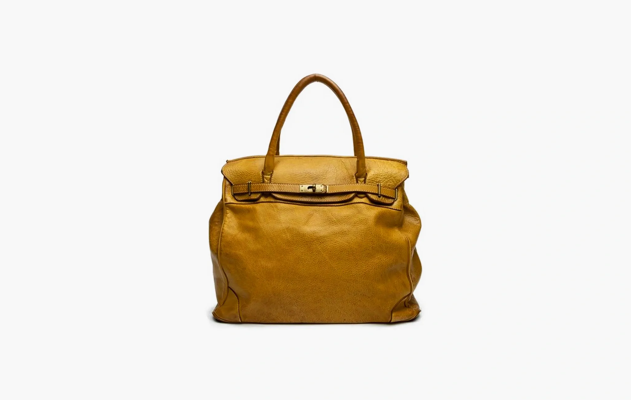 Washed Slouchy Calf-Leather Shoulder Bag in Mustard