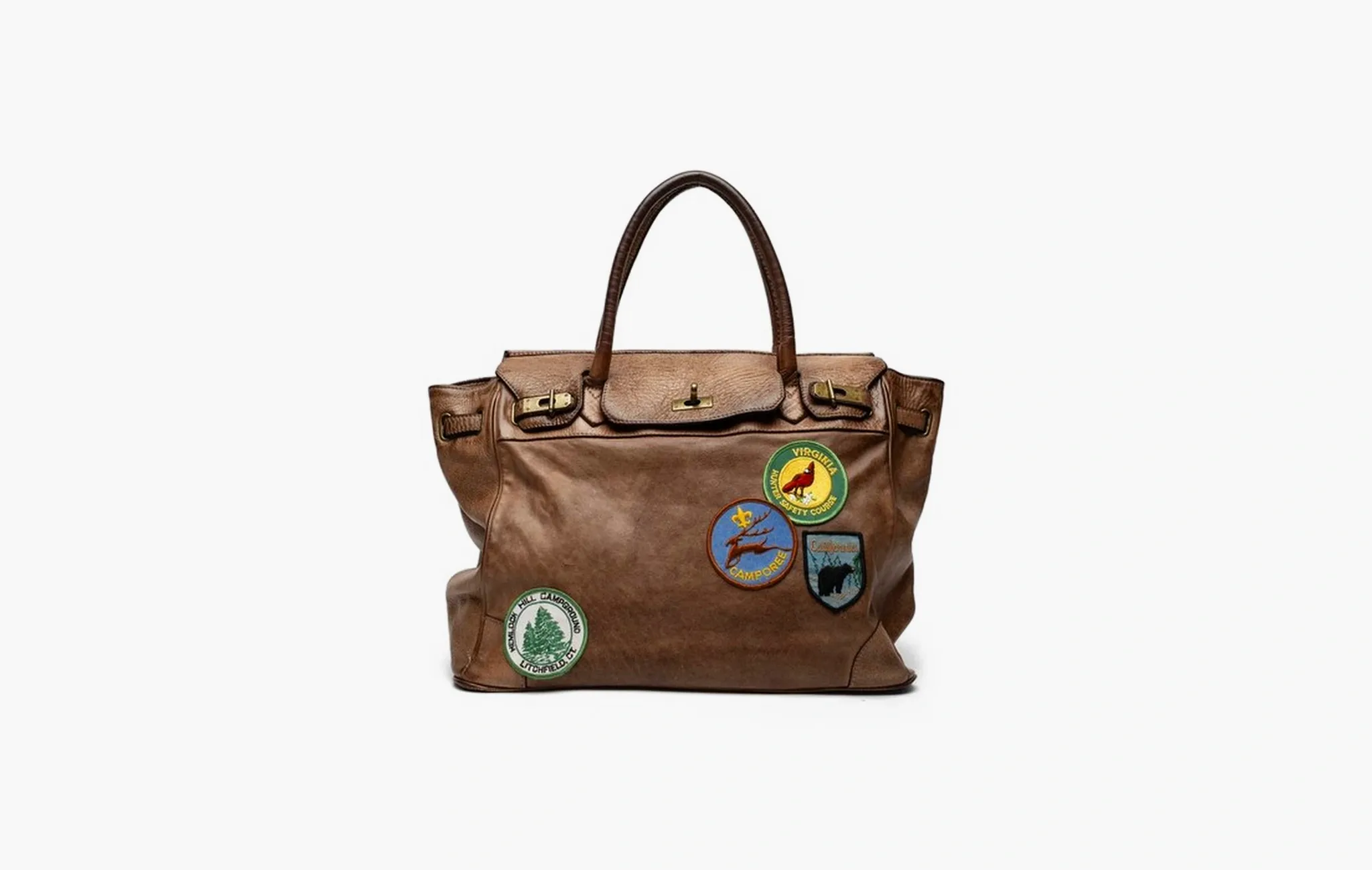 Patched Washed Calf Shoulder Bag Taupe