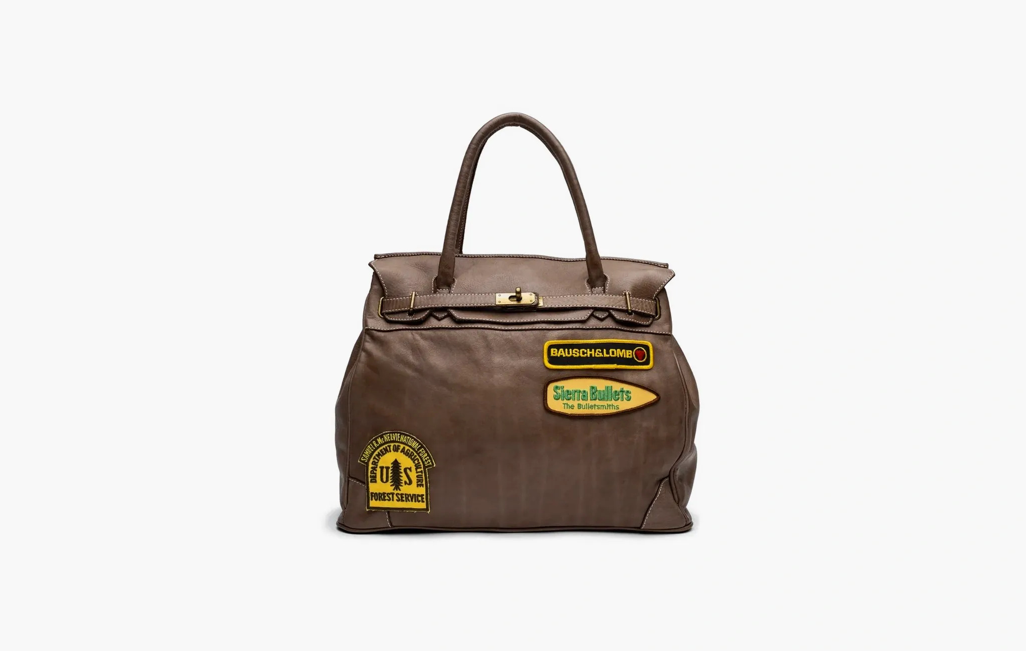 Patched Washed Calf Shoulder Bag Taupe