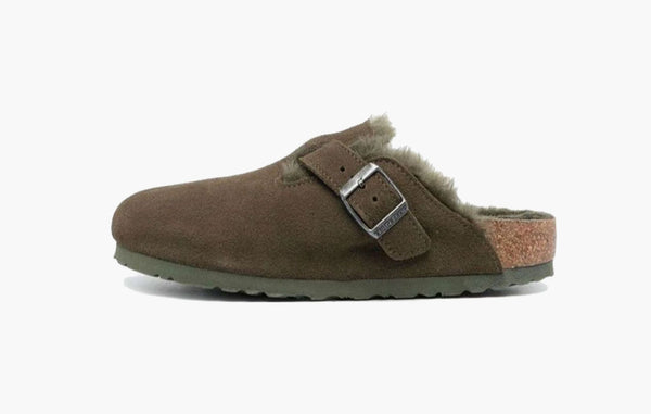 Birkenstock Boston Shearling Suede Leather Narrow Fit Thyme | Sortage.