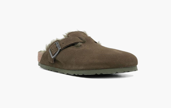 Birkenstock Boston Shearling Suede Leather Narrow Fit Thyme | Sortage.