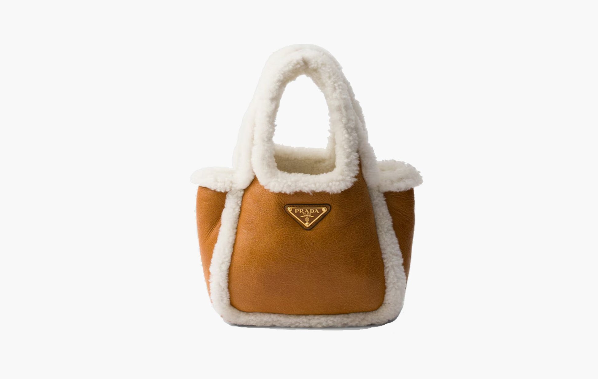 Prada Shearling Mini Handbag Cognac/Natural | The Sortage