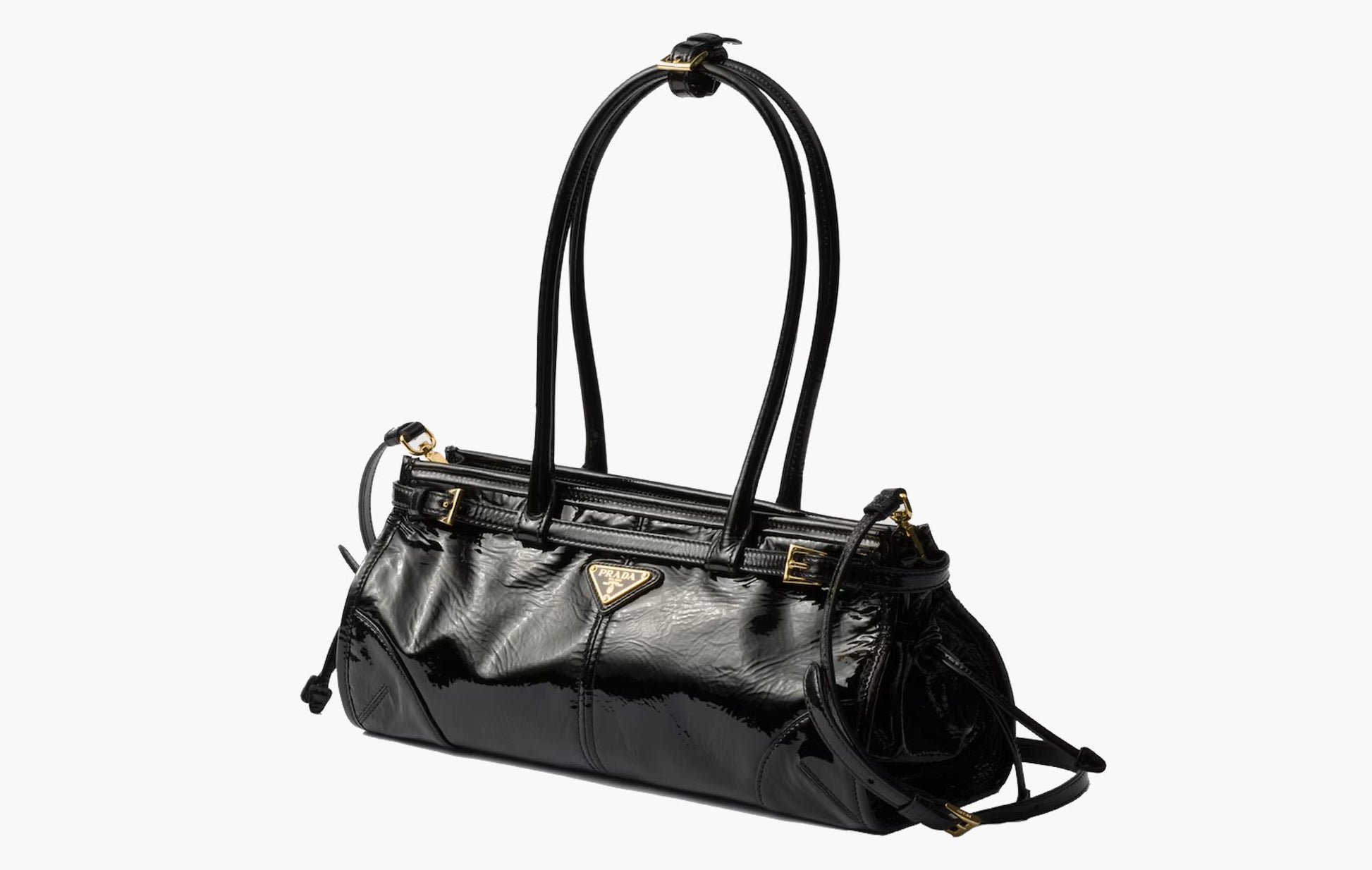 Prada Medium Naplak Patent Leather Handbag Black | The Sortage