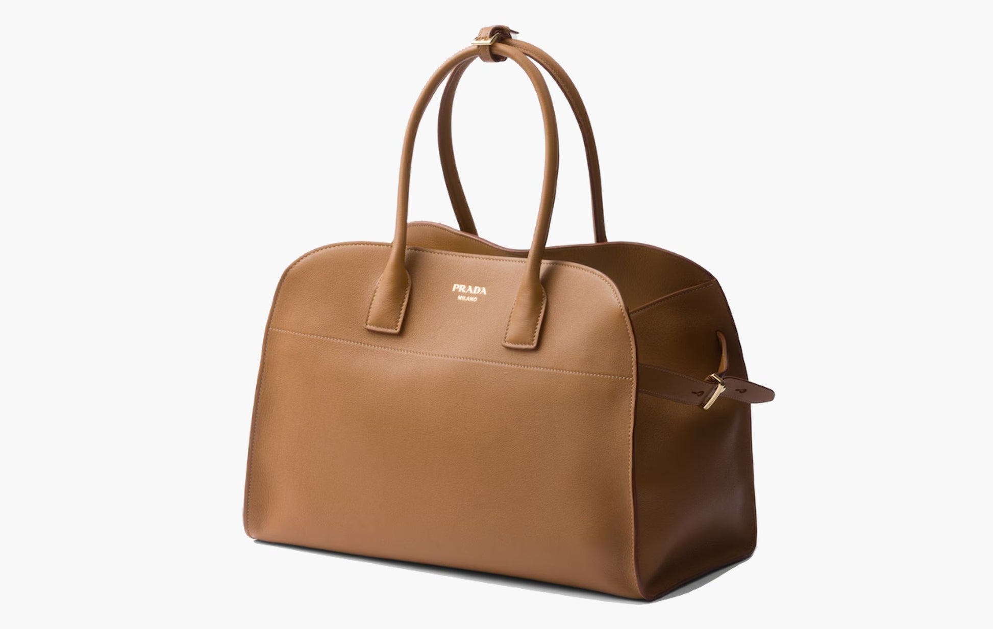 Prada Large Leather Tote Bag With Buckles Caramel | The Sortage