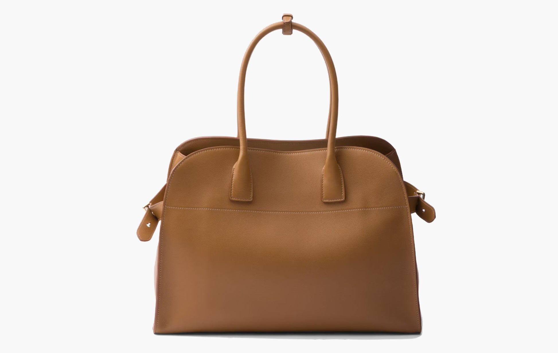 Prada Large Leather Tote Bag With Buckles Caramel | The Sortage