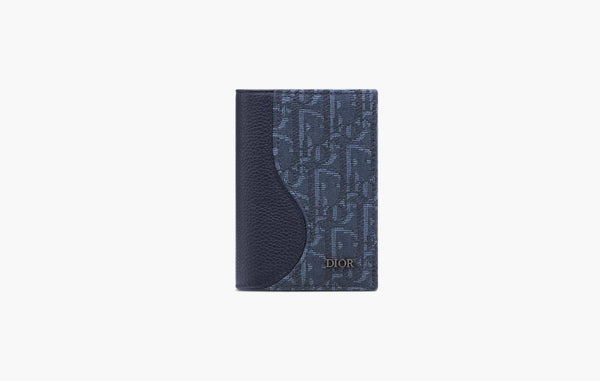 Dior Saddle Vertical Bifold Card Holder Navy Blue | The Sortage