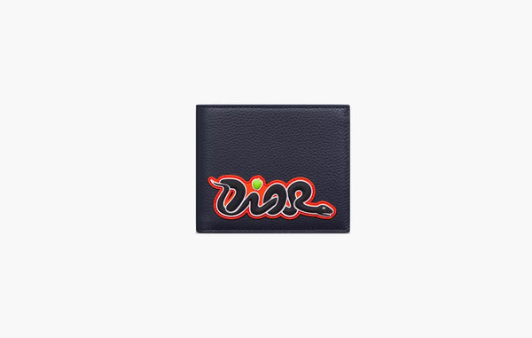 Dior x KAWS Bifold Wallet Navy Blue Grained Calfskin | The Sortage