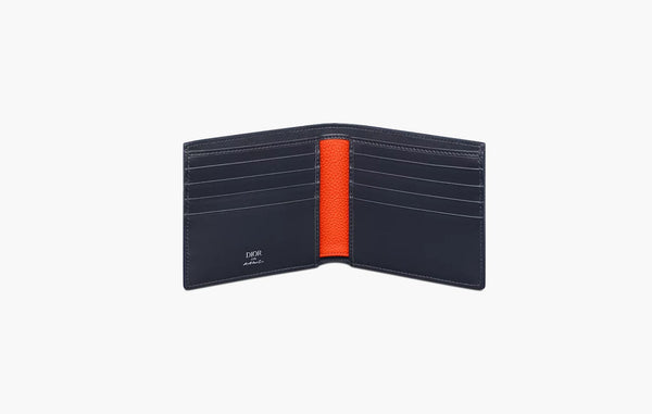 Dior x KAWS Bifold Wallet Navy Blue Grained Calfskin | The Sortage