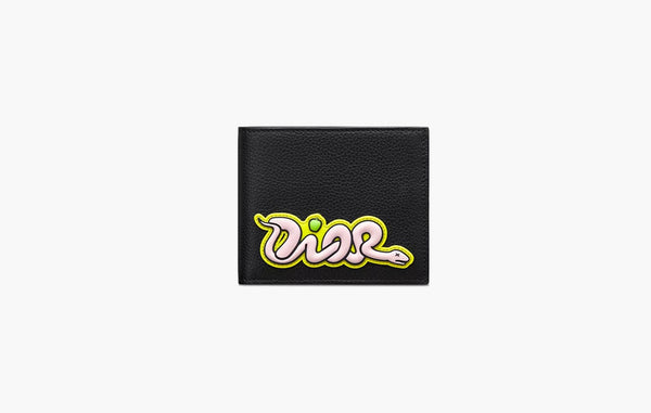 Dior x KAWS Bifold Wallet Black Grained Calfskin | The Sortage