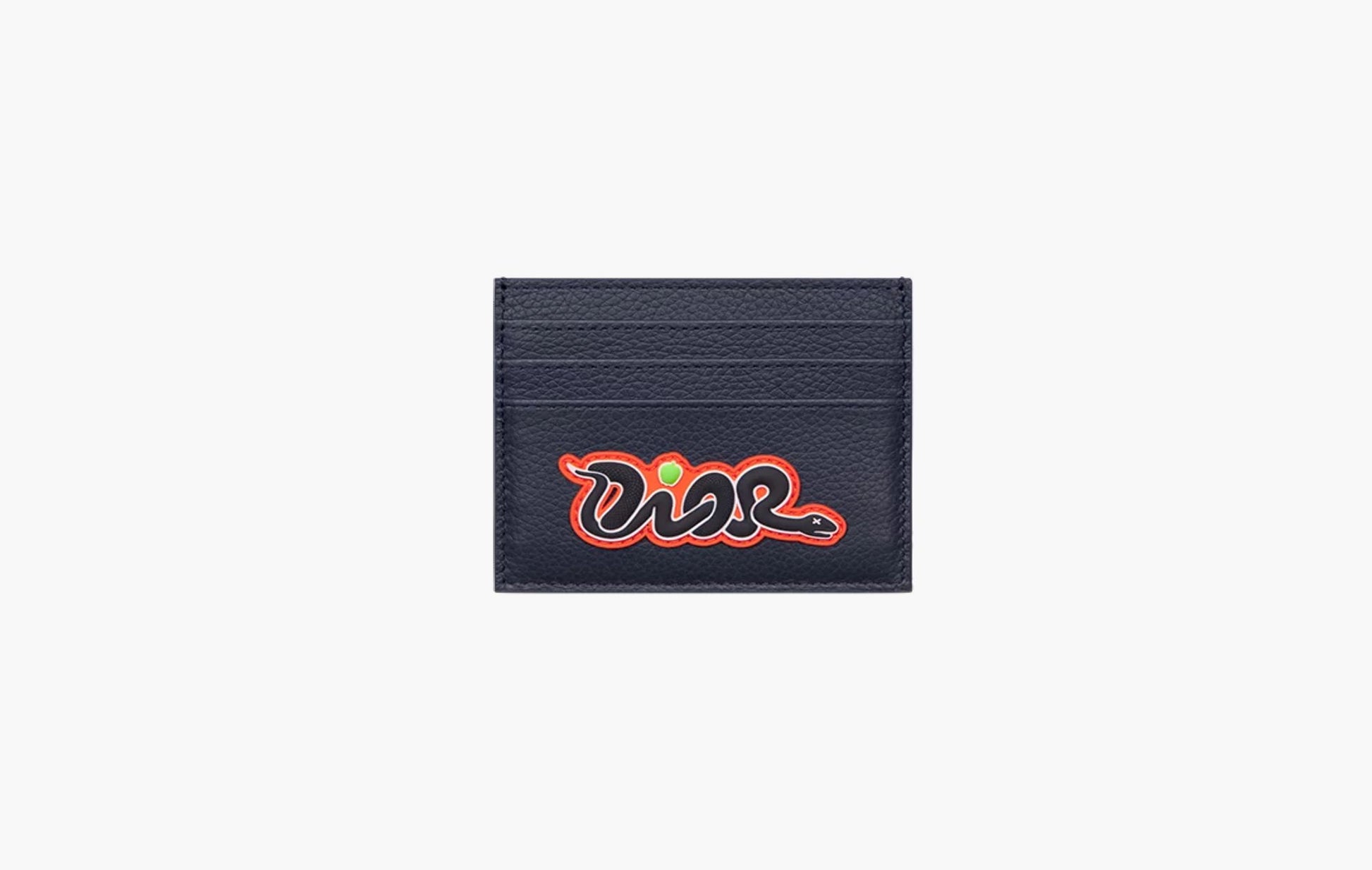 Dior x KAWS Card Holder Navy Blue Grained Calfskin | The Sortage