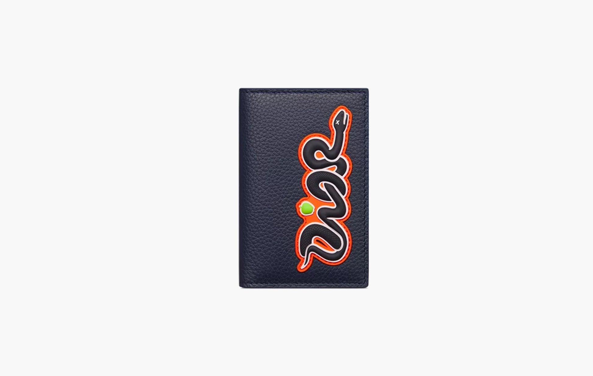 Dior x KAWS Vertical Bifold Card Holder Navy Blue Grained Calfskin | The Sortage