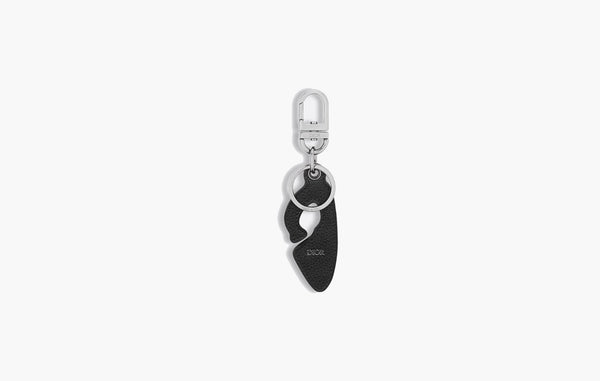 Dior CD30 Key Ring Black Grained Calfskin and Silver-Finish Brass | The Sortage