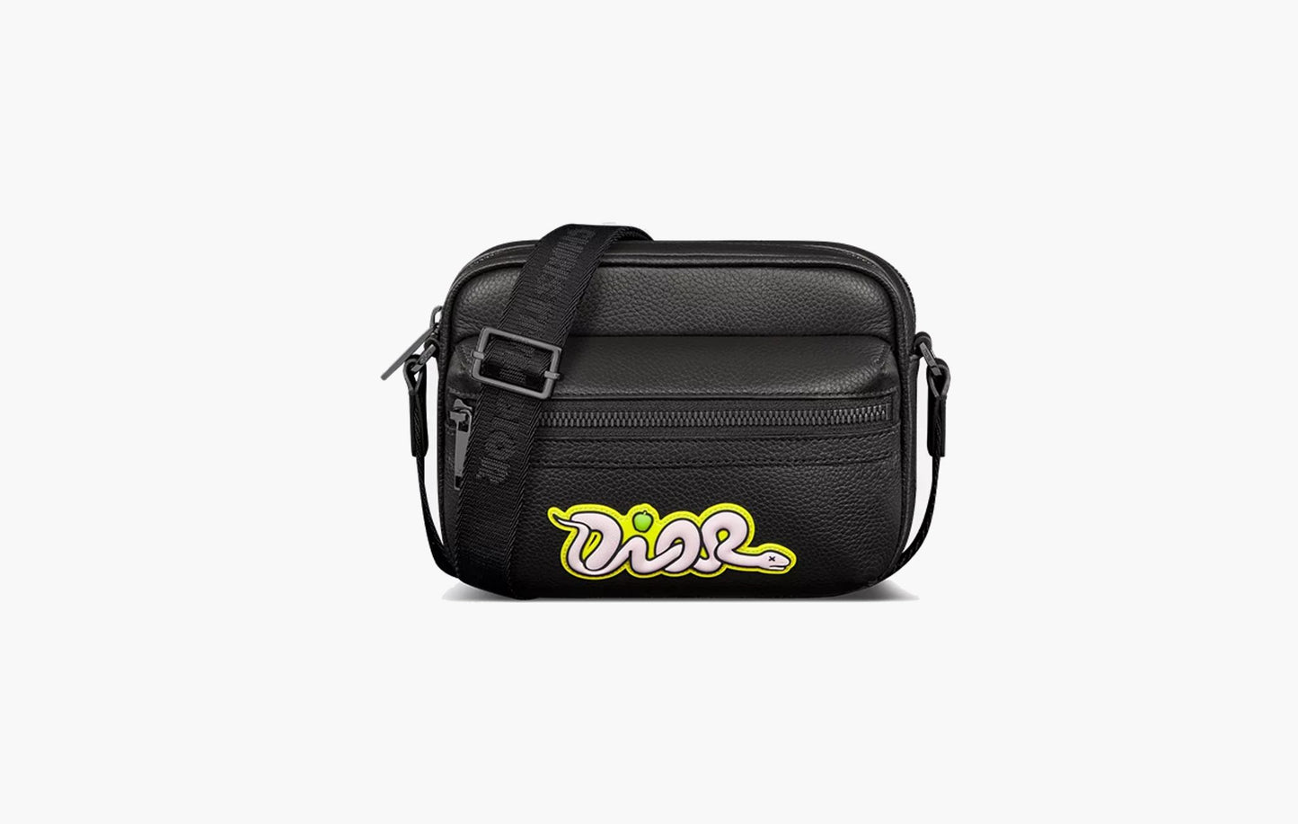 Dior x KAWS Mini Rider 2.0 Zipped Messenger Bag Black Grained Calfskin | The Sortage