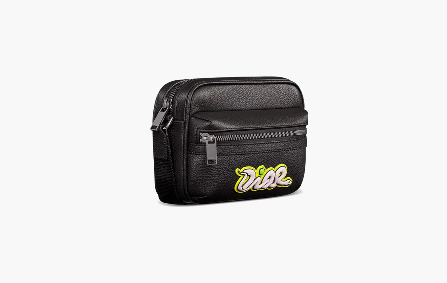 Dior x KAWS Mini Rider 2.0 Zipped Messenger Bag Black Grained Calfskin | The Sortage