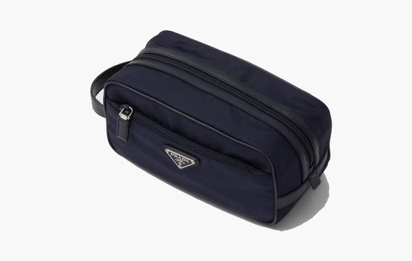 Prada Re-Nylon Saffiano Leather Travel Pouch Navy | The Sortage