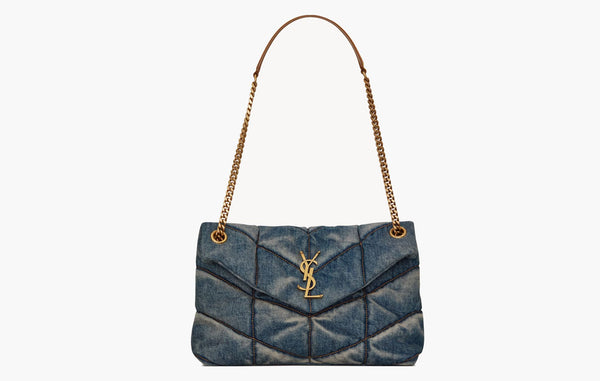 Yves Saint Laurent Puffer Small Suede Denim Rodeo Blue | Sortage.