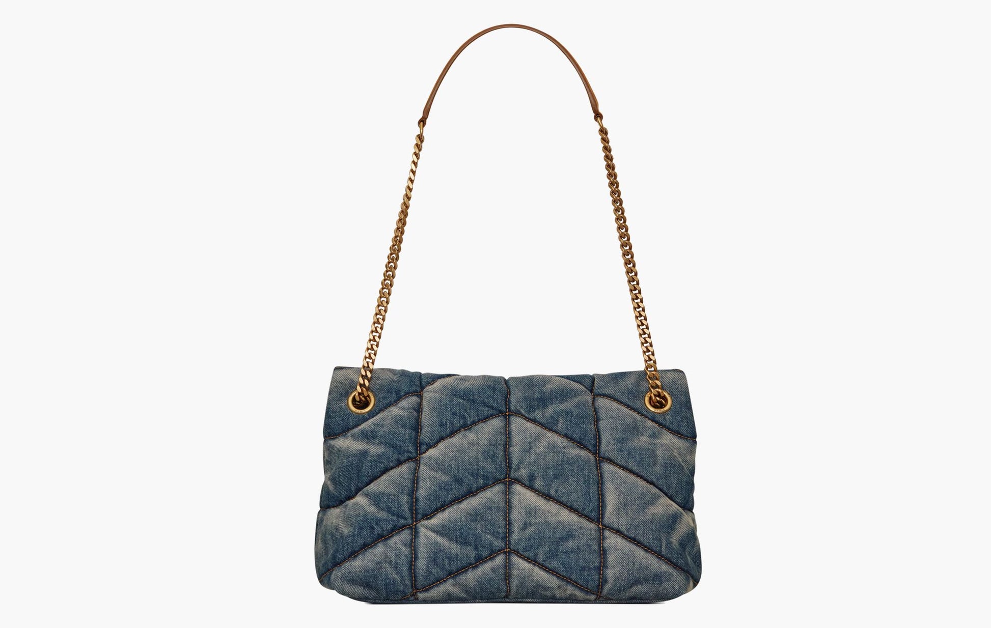 Yves Saint Laurent Puffer Small Suede Denim Rodeo Blue | Sortage.