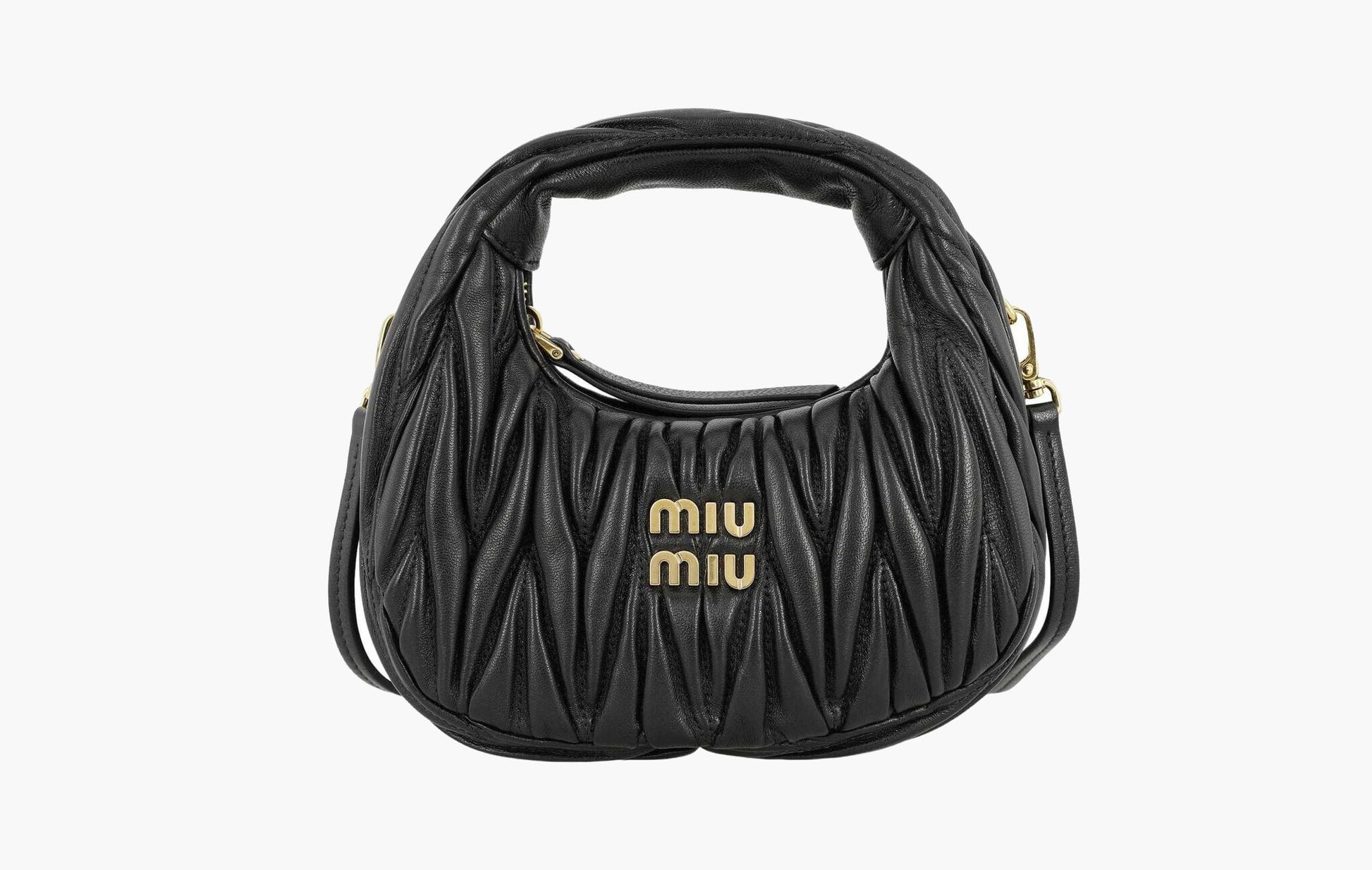 Miu Miu Wander Matelasse Nappa Leather Hobo Bag Black | The Sortage