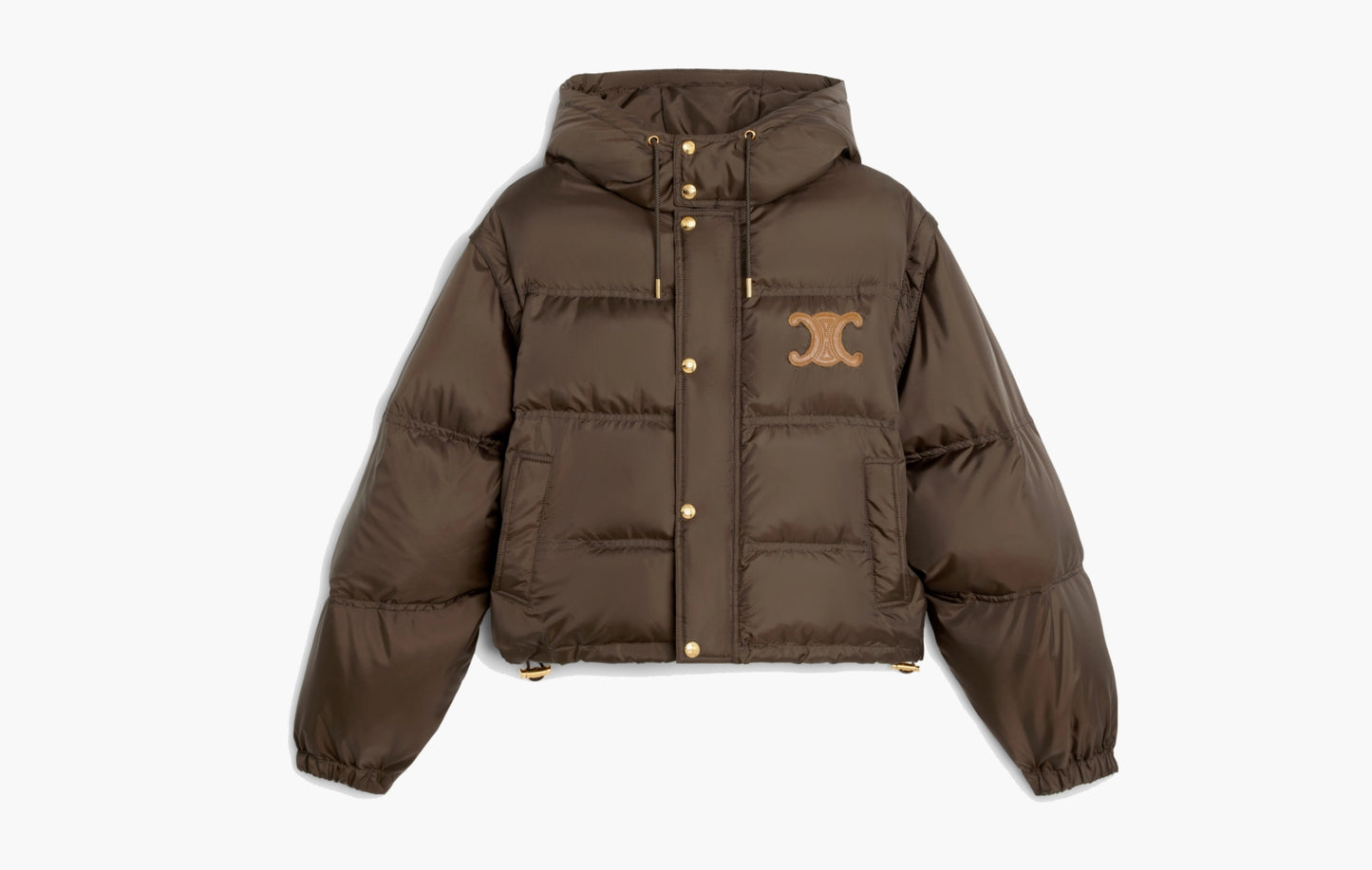 Triomphe Cropped Down Jacket Lightweight Nylon "Chocolate"