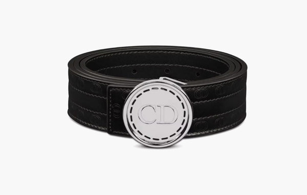 CD Plaque Smooth Grained Leather Belt "Black"