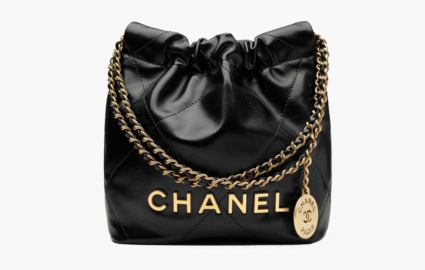 Chanel Chanel 22 Mini Handbag Shiny Calfskin Gold-Tone Metal Black | The Sortage