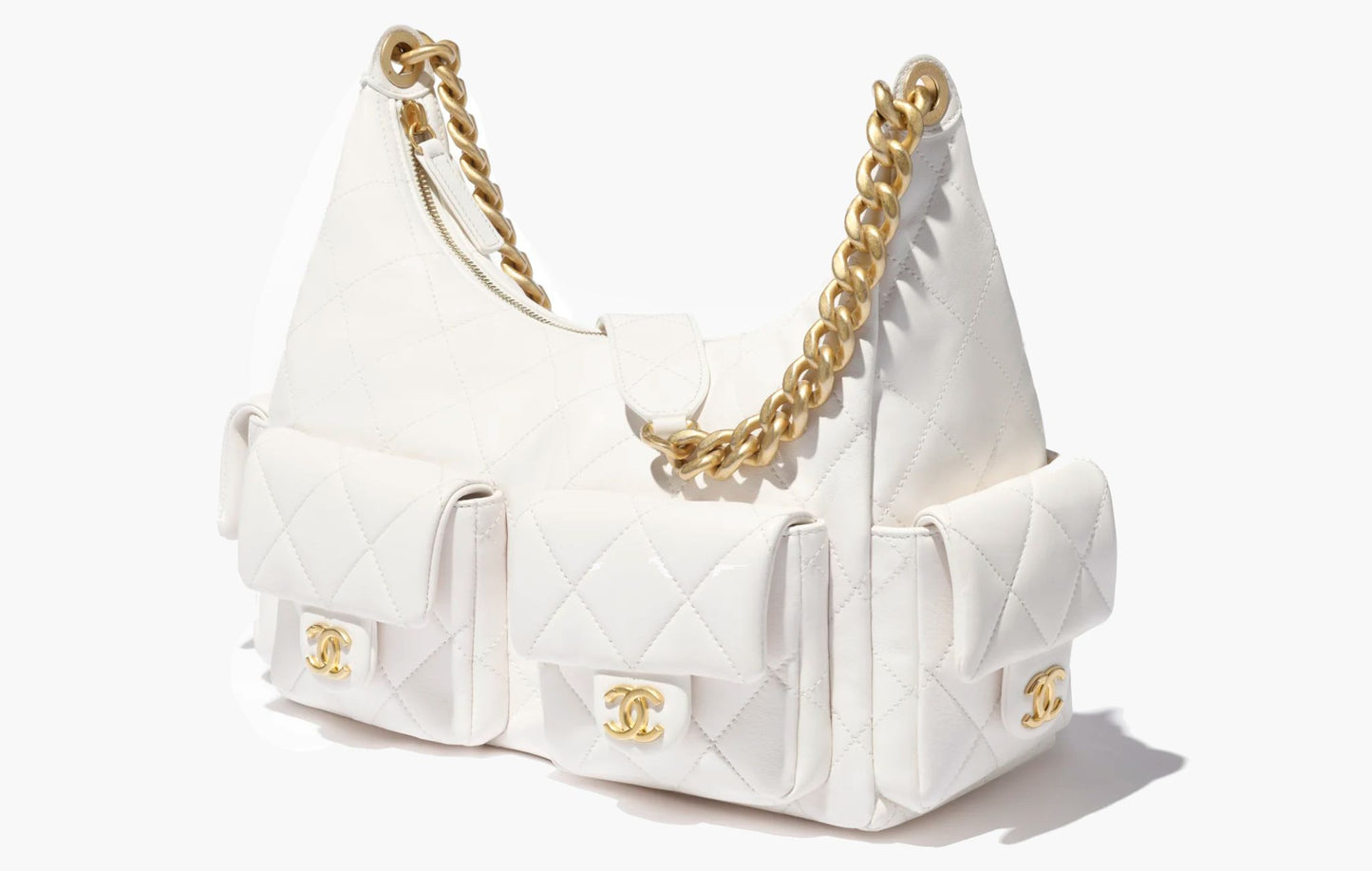 Chanel Maxi Hobo Bag Shiny Lambskin & Gold-Tone Metal White | The Sortage