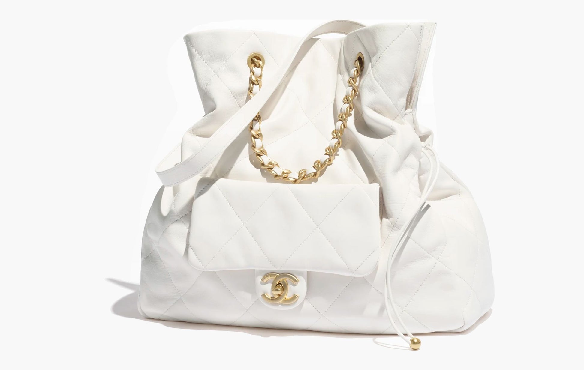 Chanel Shopping Bag Shiny Lambskin Gold-Tone Metal White | The Sortage