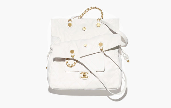 Chanel Shopping Bag Shiny Lambskin Gold-Tone Metal White | The Sortage