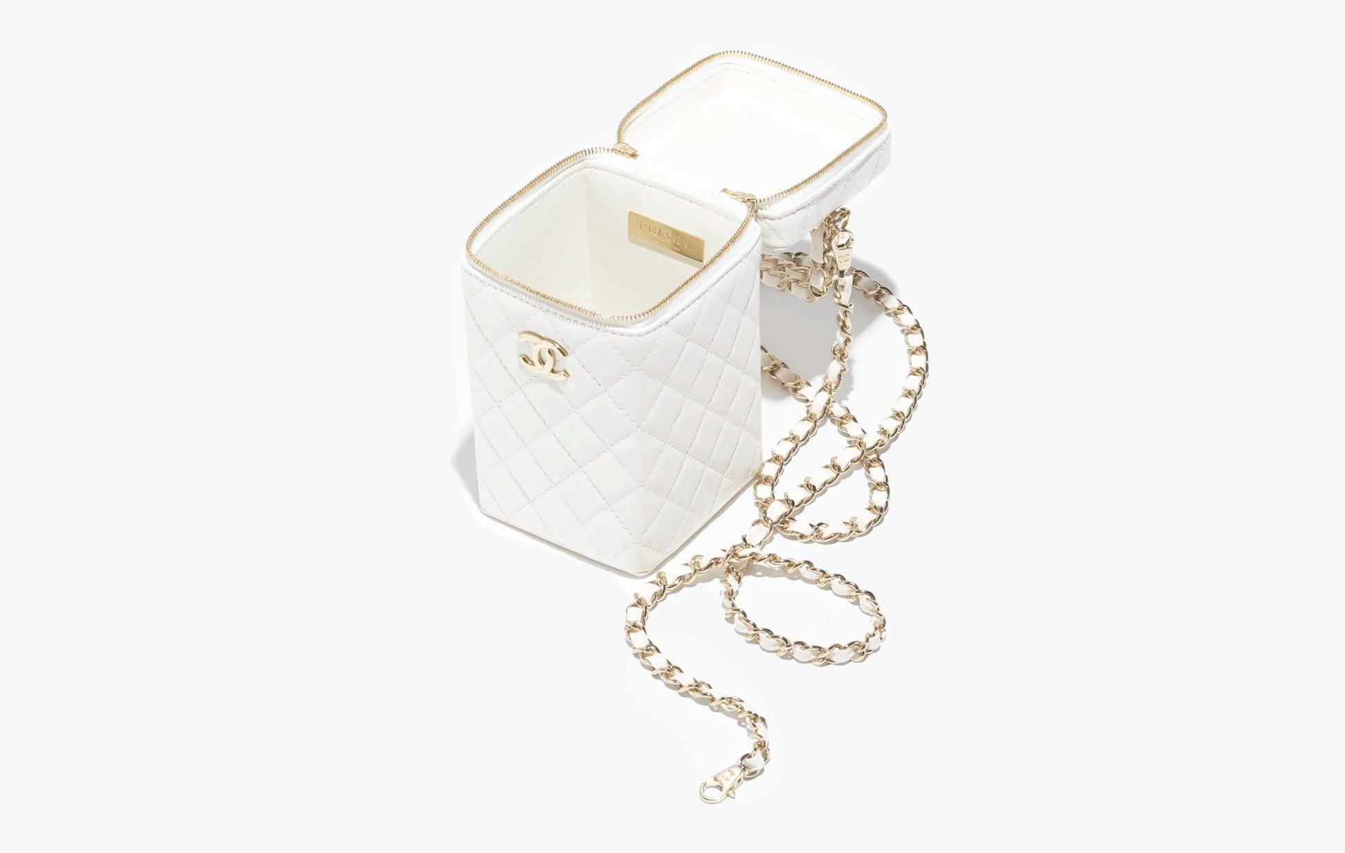 Chanel Box Bag Lambskin Gold-Tone Metal White