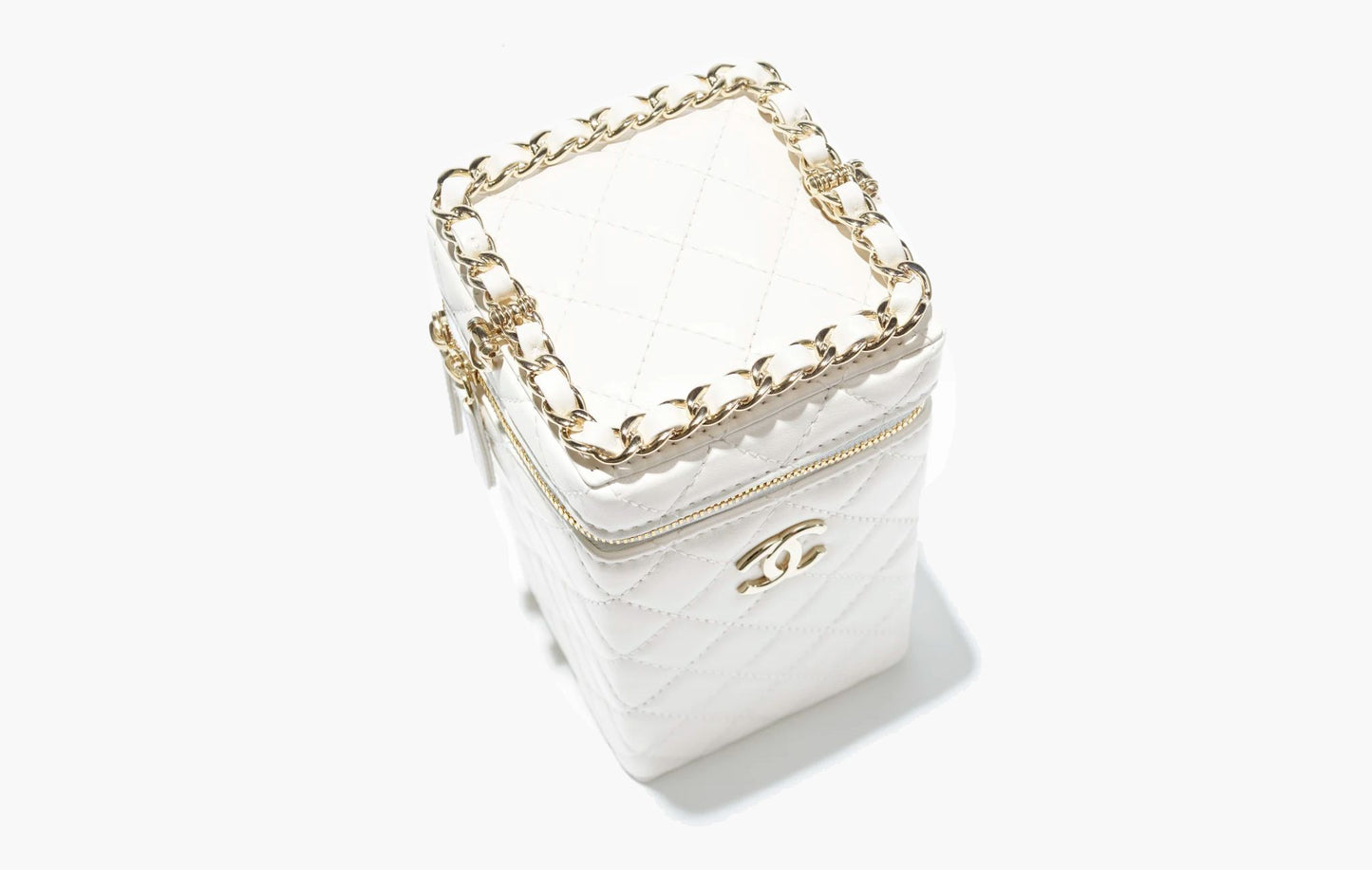 Chanel Box Bag Lambskin Gold-Tone Metal White