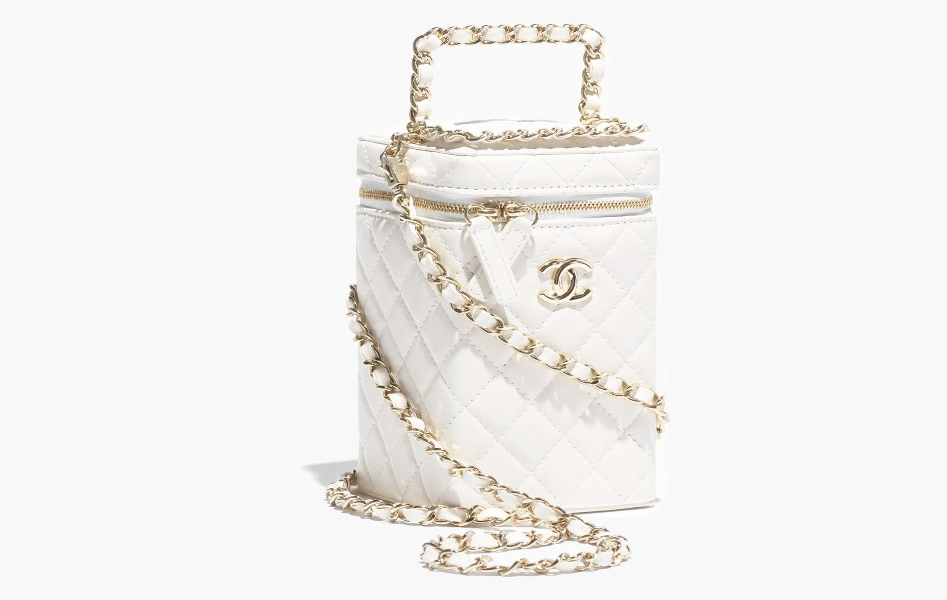 Chanel Box Bag Lambskin Gold-Tone Metal White