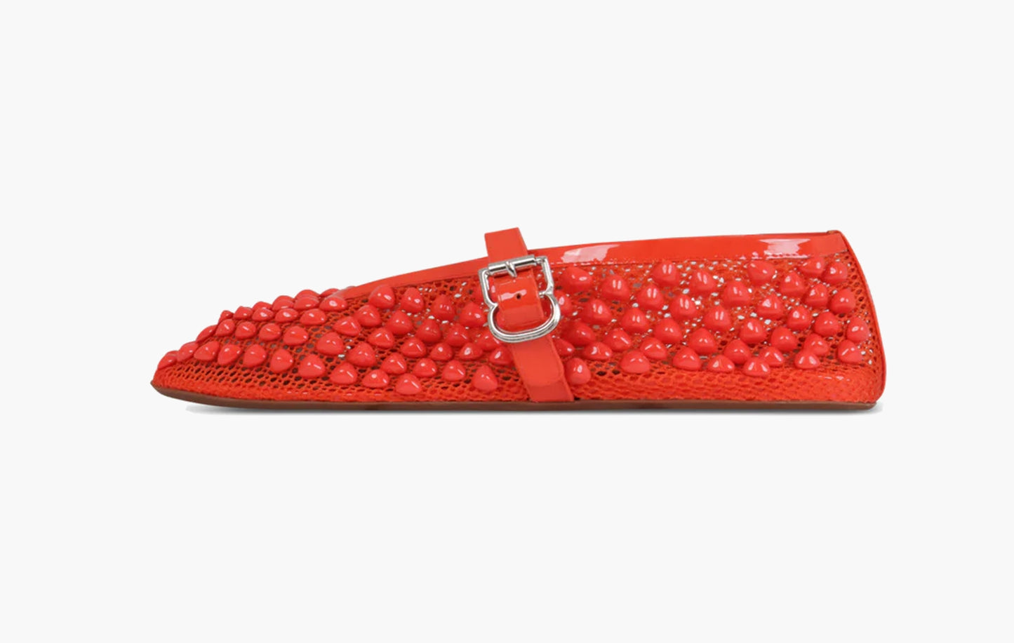 Alaia Ballet Flats With Studs On Fishnet Orange | The Sortage