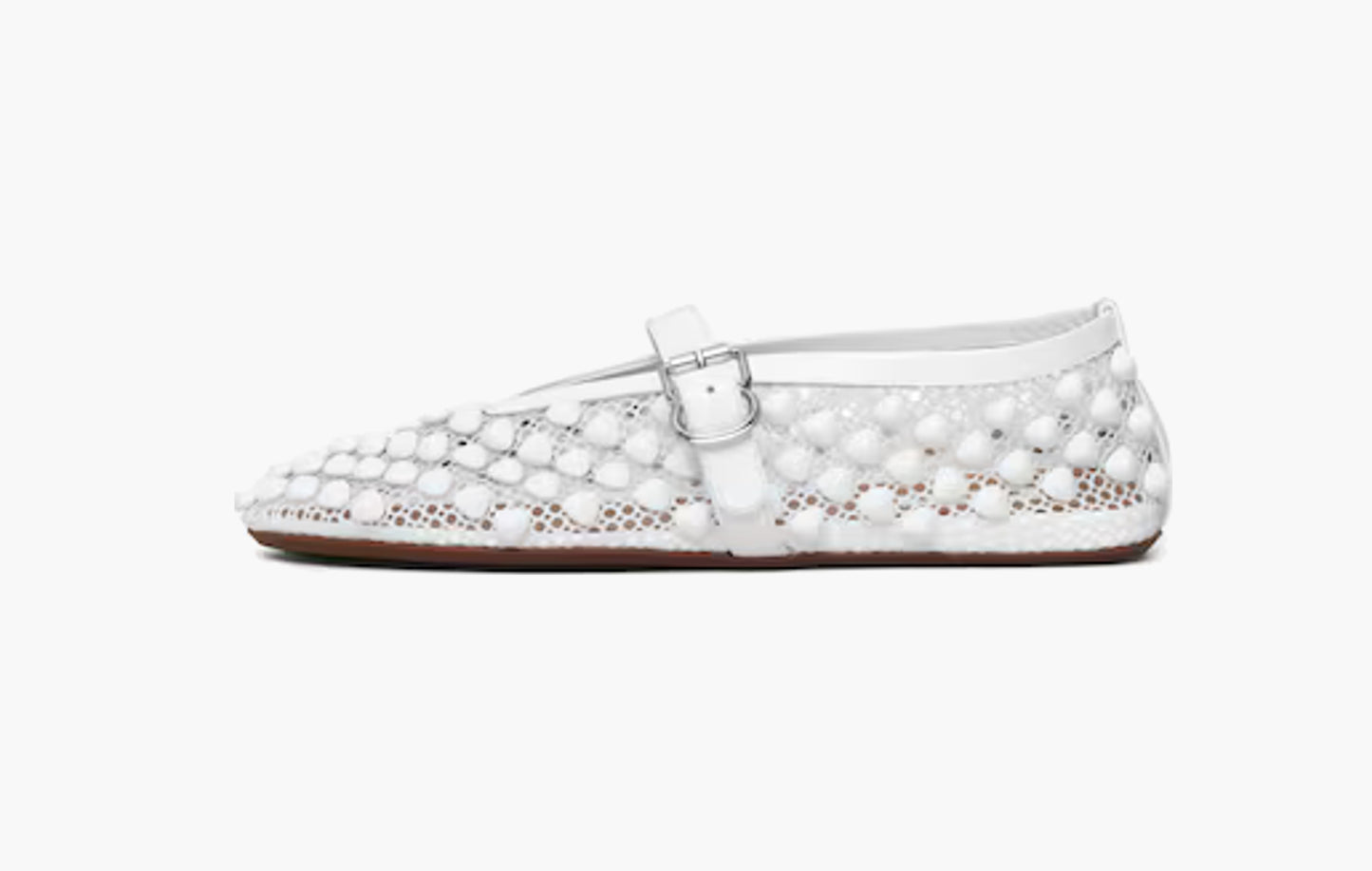 Alaia Ballet Flats With Studs On Fishnet White | The Sortage