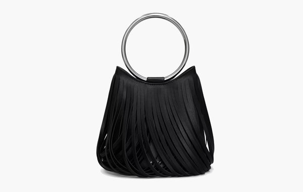 Alaia Ring Mini Bucket Bag In Fringed Calfskin Black | The Sortage