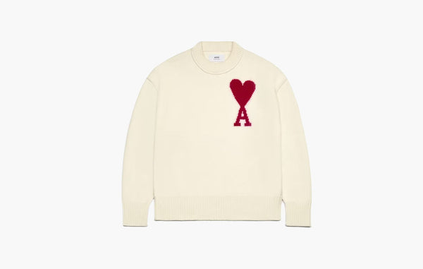 Ami Paris Ami De Coeur Felted Merino Wool Sweater Off White/Red | The Sortage