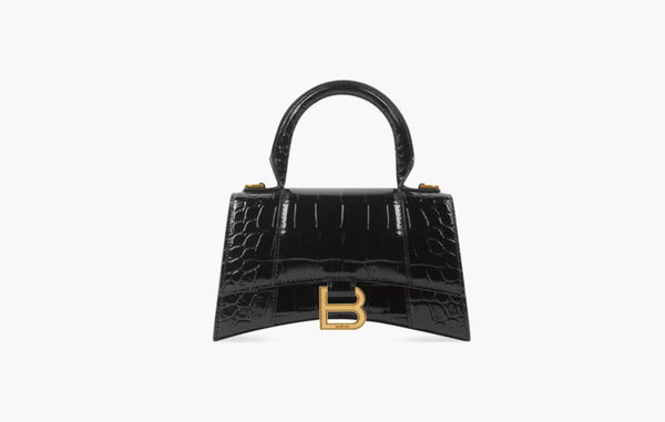 Balenciaga Hourglass  Crocodile Embossed Xs Handbag Black | Sortage.