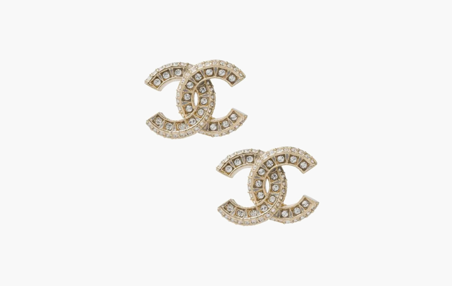 Chanel Crystal CC Gold Stud Earrings Gold | The Sortage