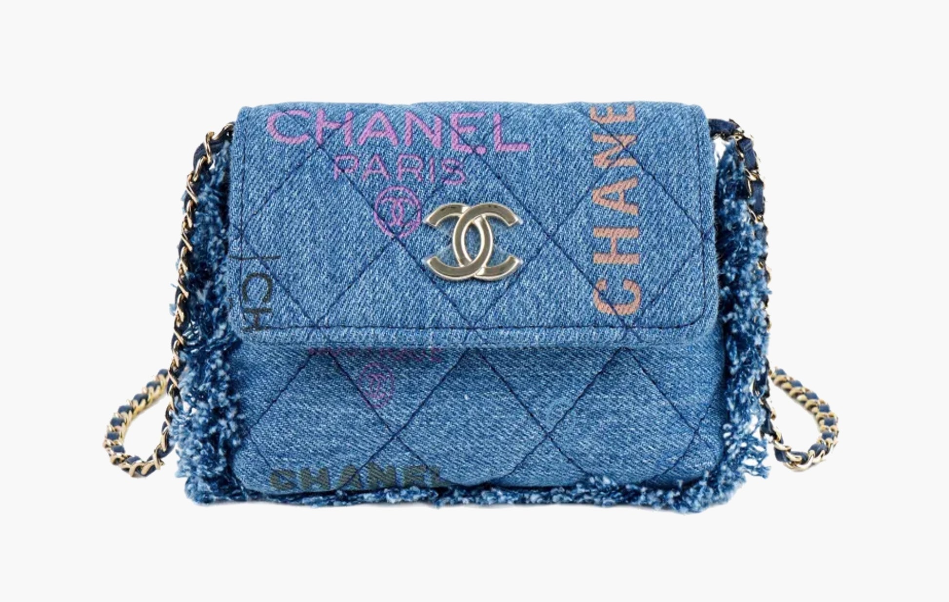 Chanel Graffiti CC Logo Denim Shoulder Bag Blue | Sortage