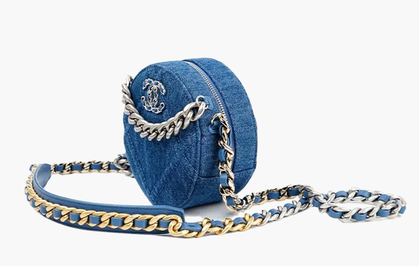 Chanel Mini 19 Round Denim Crossbody Bag Blue | Sortage 