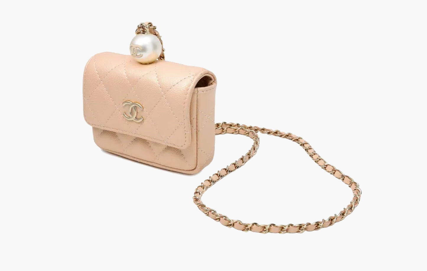 Chanel Pearl Flap Coin Purse Pauch Calfskin Leather Bag Champagne | Sortage