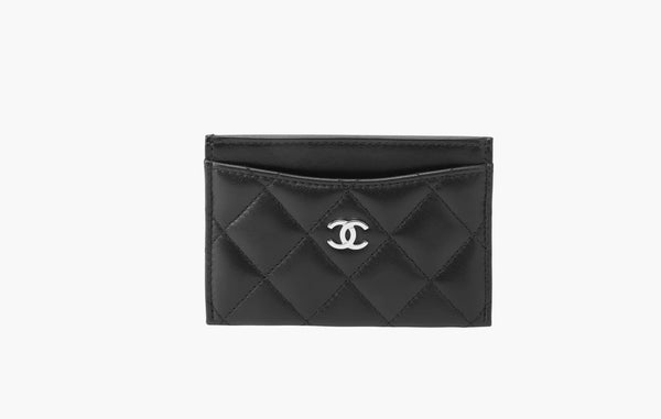 Chanel СС Silver Logo Sheepskin Leather Cardholder Black | Sortage