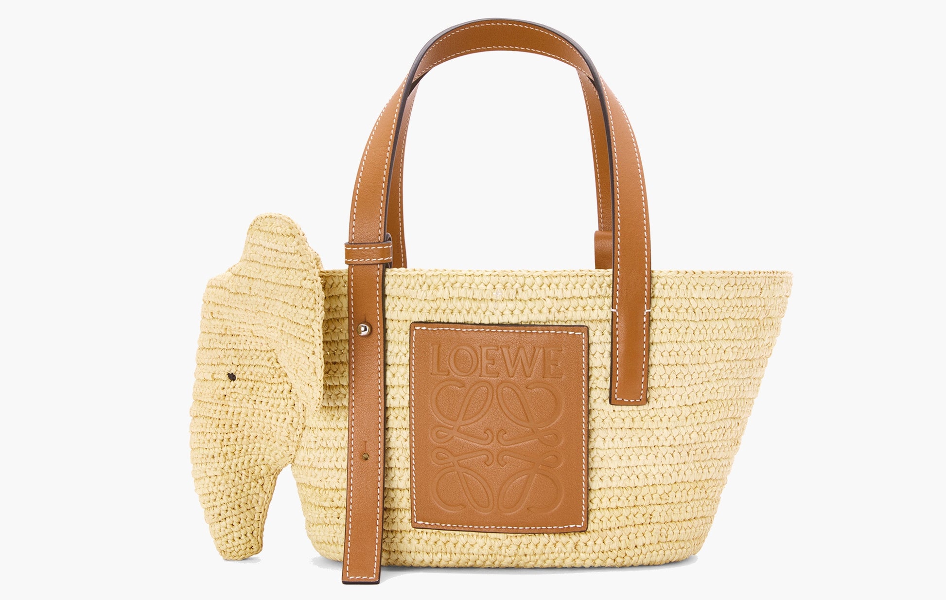 Loewe Elephant Raffia and Calfskin Leather Small Basket Bag Natural Brown | The Sortage